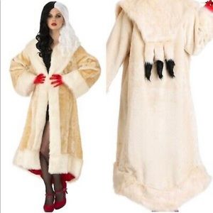Cruella De Vil Coat Women's Costume Adult + FREE Red Satin Gloves & FREE wig